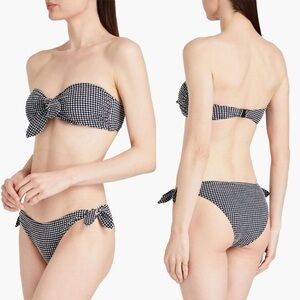 ZIMMERMANN Knotted gingham seersucker bandeau bikini size 3 black white